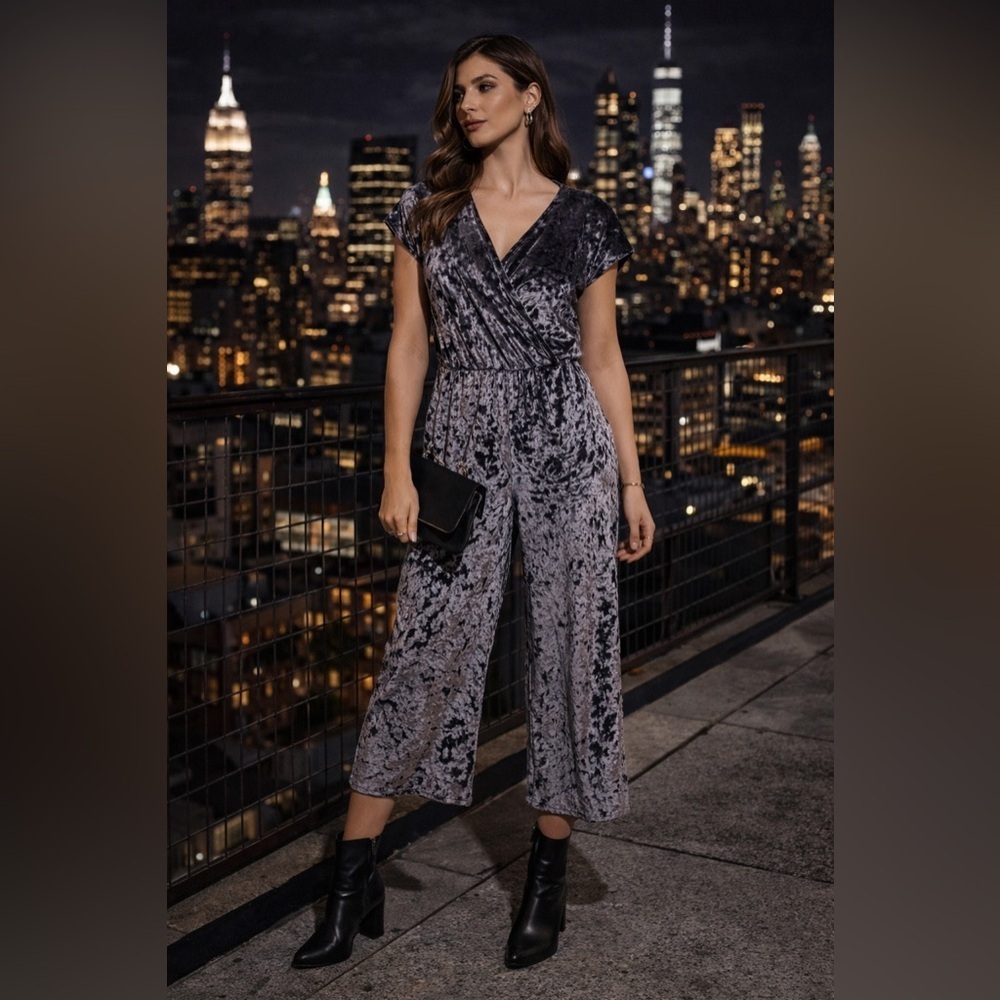 Urban Outfitters Crushed Velvet Jumpsuit in Gray Small/Petite